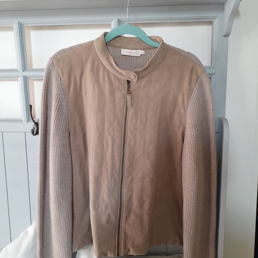 Tory Burch-Tan Suede Leather Jacket, XL-Like New